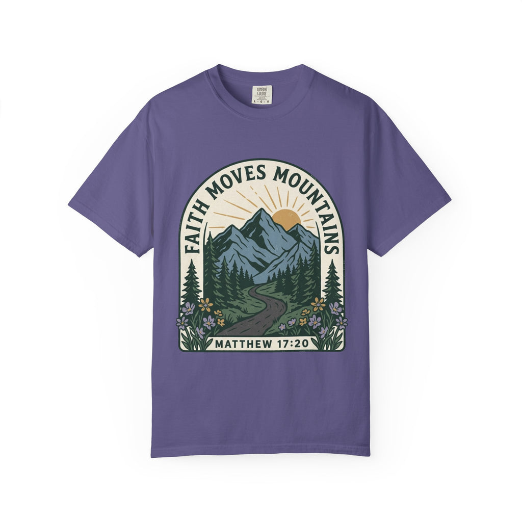 Faith Moves Mountains T-Shirt — Matthew 17:20 Mountain Landscape Christian Tee
