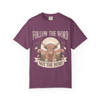 T-Shirt — "Follow the Word, Not the Herd" Highland Cow Graphic Tee