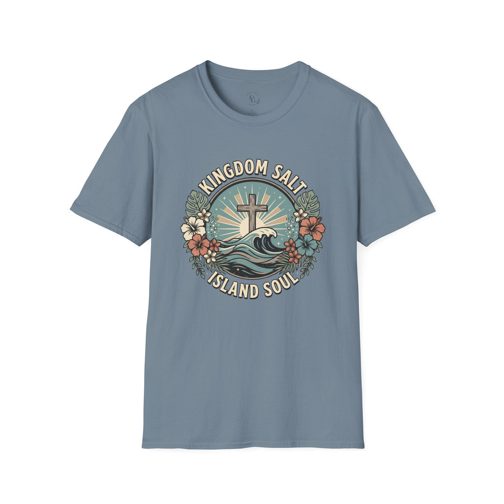 Kingdom Salt Island Soul T-Shirt — Cross, Waves & Tropical Floral Faith Tee