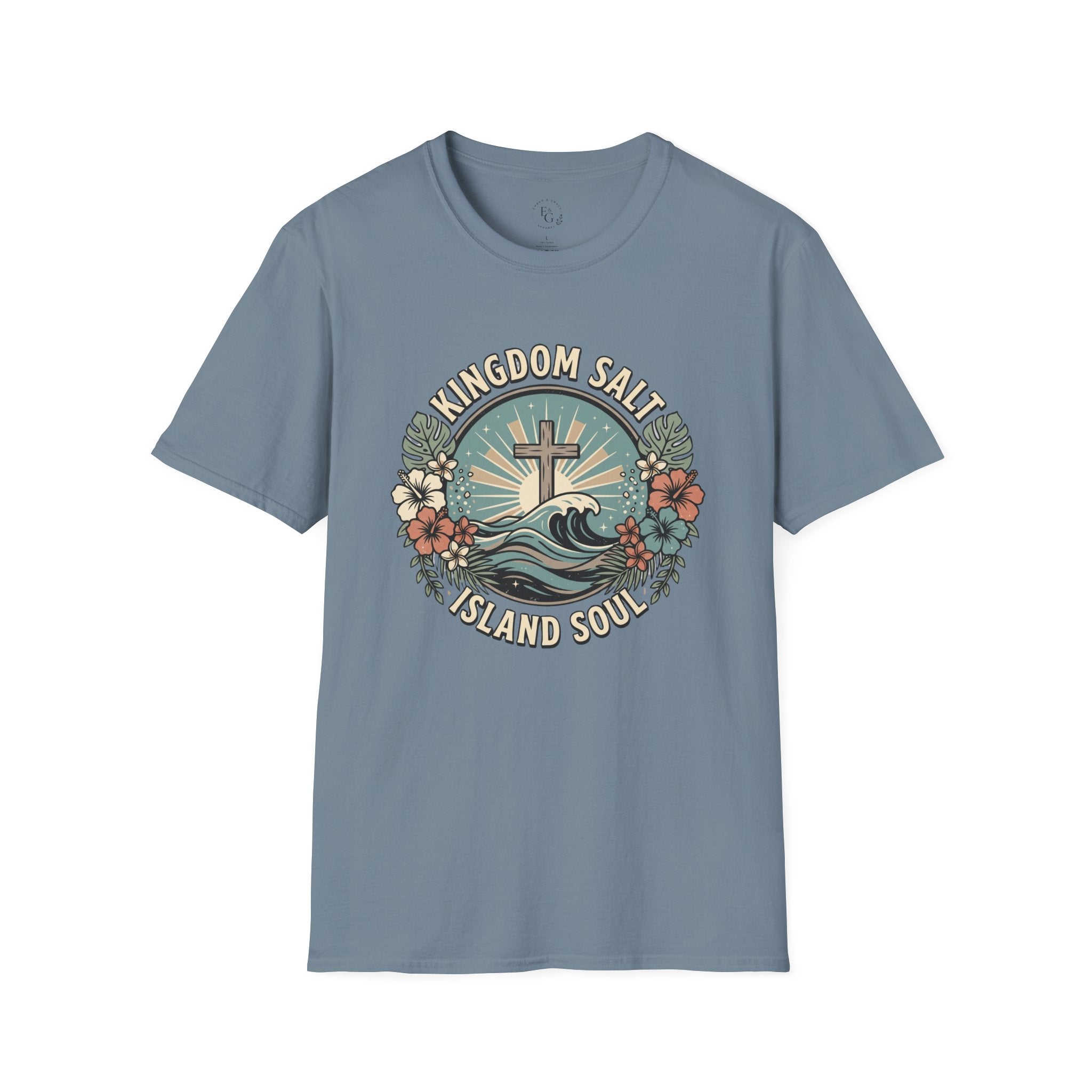 Kingdom Salt Island Soul T-Shirt — Cross, Waves & Tropical Floral Faith Tee