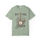 Christian Banjo T-Shirt — “What a Friend We Have in Jesus” Floral Gospel Tee