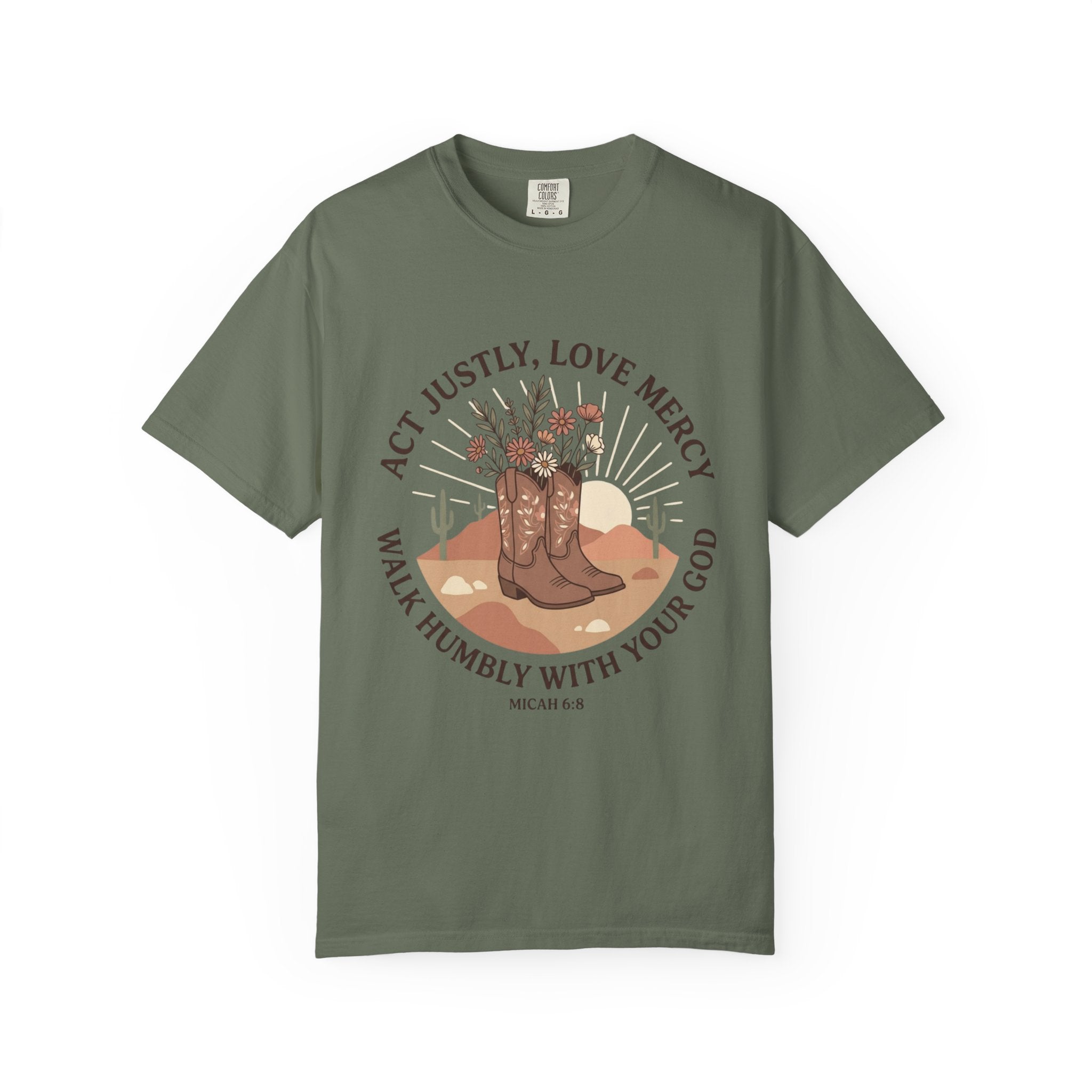 Faithful Cowgirl T-Shirt — “Act Justly, Love Mercy” Micah 6:8 Christian Tee