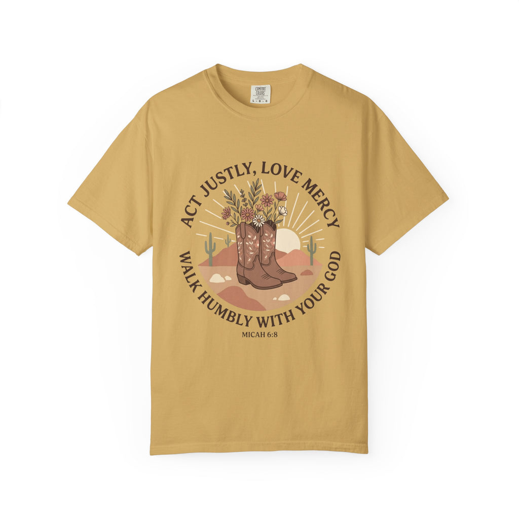 Faithful Cowgirl T-Shirt — “Act Justly, Love Mercy” Micah 6:8 Christian Tee