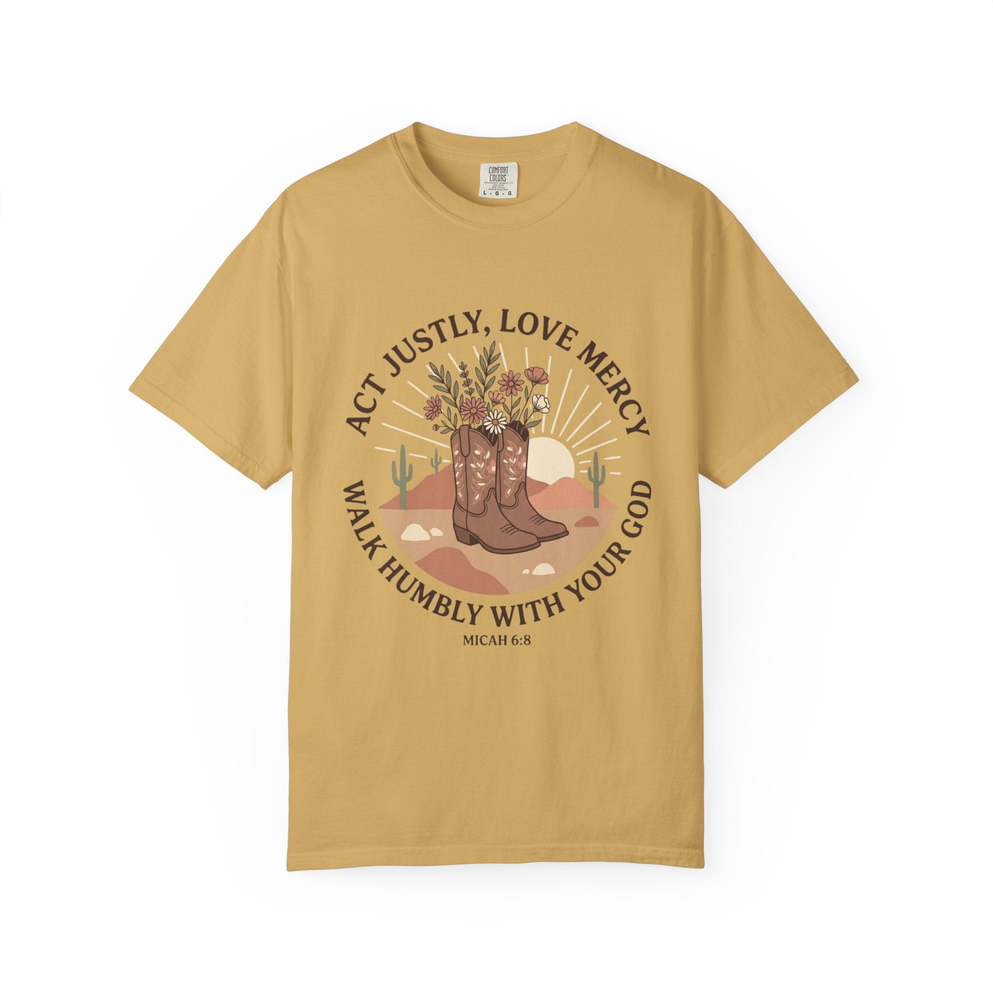 Faithful Cowgirl T-Shirt — “Act Justly, Love Mercy” Micah 6:8 Christian Tee