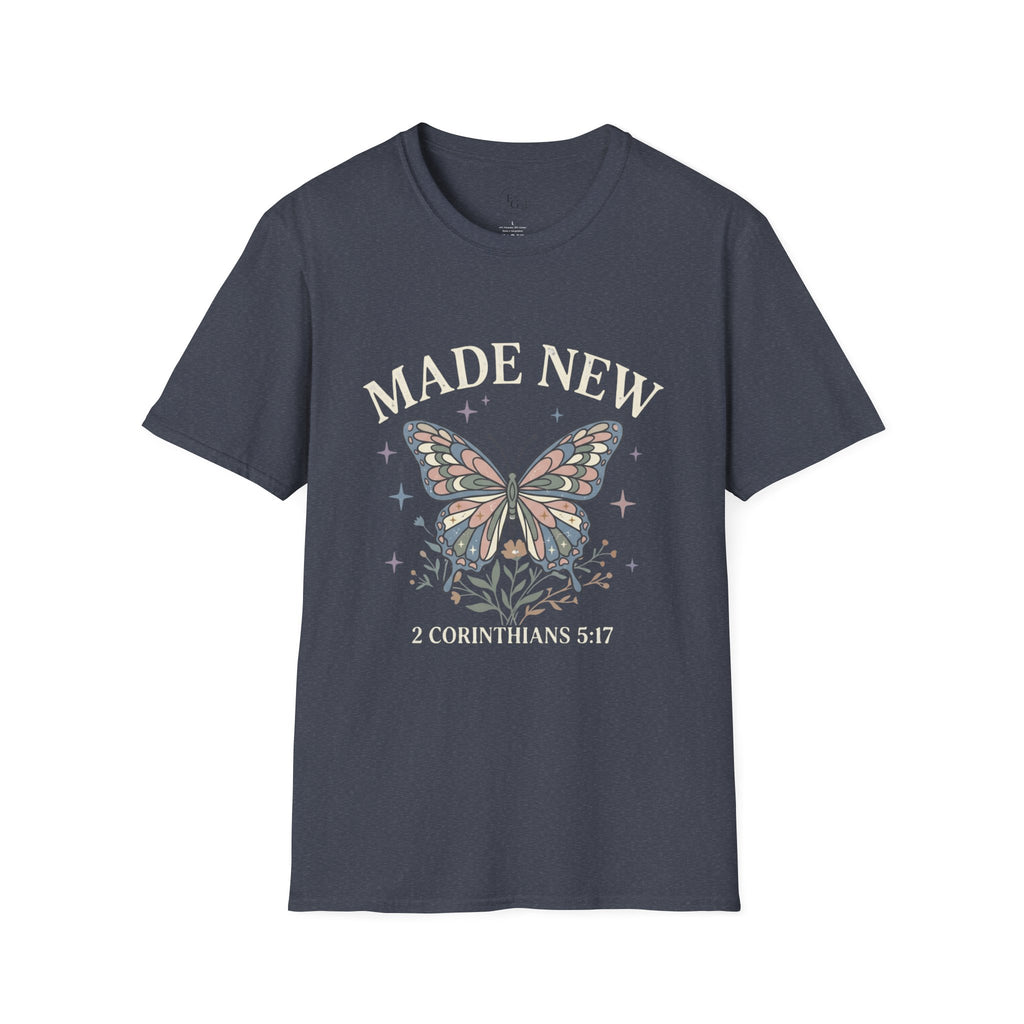 Made New Butterfly T-Shirt — 2 Corinthians 5:17 Christian Faith Tee